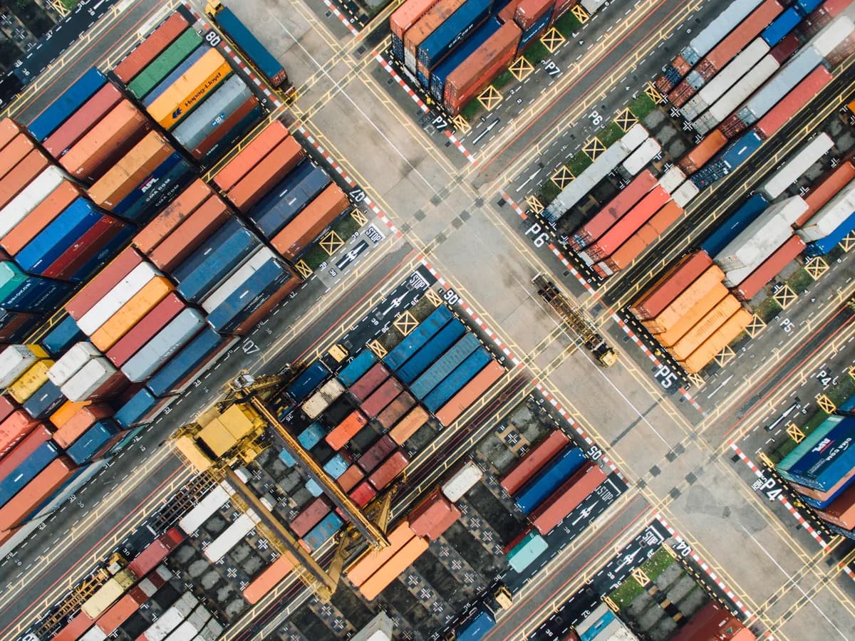 Containers laid out across a shipping terminal